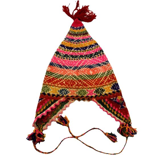 Vintage Antique Chullo Hand Knit Hat Andes Peru C 1900 main image 4